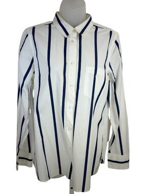 J.Crew White & Blue Stripe Boy Button Down Cotton Long Sleeve Size 12